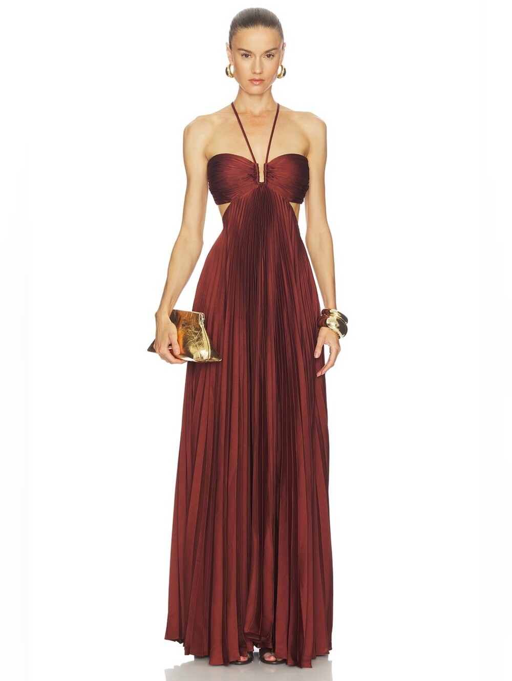 A.L.C. Moira Satin Pleated Maxi Dress in Rust Size 4